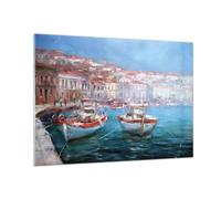 Quadro su Vetro 100x70cm Petrolio barche Grecia Stampe Immagini Moderni Murale