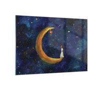 Quadro su Vetro 100x70cm Ragazza Su La Luna Stampe Immagini Moderni Murale