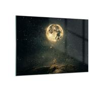 Quadro su Vetro 100x70cm Stampe da Parete in Vetro Luna Stelle Immaginazione Grandi Decorazione Murale Camera da Letto Cucina 1 pezzo Quadri Moderni Soggiorno Grafica Immagini Wall Art GAA100x70-5249