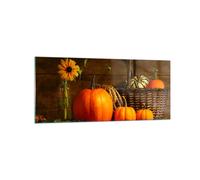 Quadro su Vetro 120x50cm Autunno folk tradizione zucche Stampe Moderni Murale
