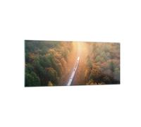 Quadro su Vetro 120x50cm Ferrovia autunno sole Stampe Immagini Moderni Murale