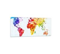 Quadro su Vetro 120x50cm Mondo mappa colorito continenti Stampe Moderni Murale
