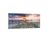 Quadro su Vetro 120x50cm Spiaggia Erba Orizzonte Stampe Immagini Moderni Murale