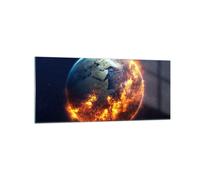 Quadro su Vetro 120x50cm Universo Terra Fuoco globo Stampe Moderni Murale