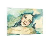 Quadro su Vetro 120x80cm Acquarello Donna Emozioni Stampe Moderni Murale