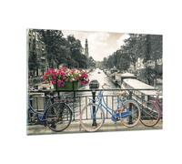 Quadro su Vetro 120x80cm Amsterdam biciclette ponte Stampe Moderni Murale