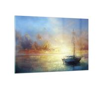Quadro su Vetro 120x80cm Barca a vela Ovest Il Sole Stampe Moderni Murale