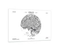 Quadro su Vetro 120x80cm Carta Geografica Oslo Norvegia Stampe Moderni Murale