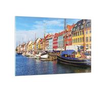 Quadro su Vetro 120x80cm Copenaghen Nahavn Navi Stampe Immagini Moderni Murale