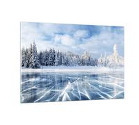 Quadro su Vetro 120x80cm Foresta Ghiaccio Lago Stampe Immagini Moderni Murale