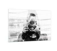 Quadro su Vetro 120x80cm Fotografo Bianco E Nero Doppio Stampe Moderni Murale