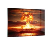 Quadro su Vetro 120x80cm Guerra bomba nucleare funghi apocalisse Stampe Murale