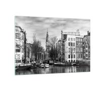 Quadro su Vetro 120x80cm In bianco e nero Amsterdam barche Stampe Moderni Murale