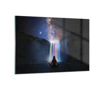 Quadro su Vetro 120x80cm La cascata le stelle la meditazione Stampe Murale