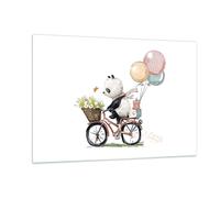 Quadro su Vetro 120x80cm Panda bici bambini Stampe Immagini Moderni Murale