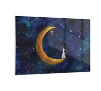 Quadro su Vetro 120x80cm Ragazza Su La Luna Stampe Immagini Moderni Murale
