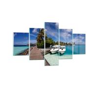 Quadro su Vetro 125x70cm Isola maldiviana arcipelago oceano capanna Murale
