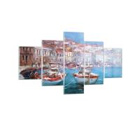 Quadro su Vetro 125x70cm Petrolio barche Grecia Stampe Immagini Moderni Murale