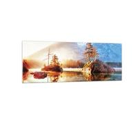 Quadro su Vetro 140x50cm Alba montagne lago Stampe Immagini Moderni Murale