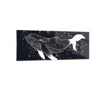 Quadro su Vetro 140x50cm Balena Bianco E Nero Grafica Stampe Moderni Murale