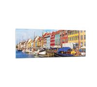 Quadro su Vetro 140x50cm Copenaghen Nahavn Navi Stampe Immagini Moderni Murale