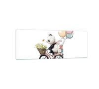 Quadro su Vetro 140x50cm Panda bici bambini Stampe Immagini Moderni Murale