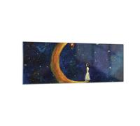 Quadro su Vetro 140x50cm Ragazza Su La Luna Stampe Immagini Moderni Murale