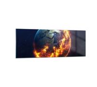 Quadro su Vetro 140x50cm Universo Terra Fuoco globo Stampe Moderni Murale