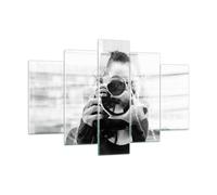 Quadro su Vetro 150x100cm Fotografo Bianco E Nero Doppio Stampe Moderni Murale