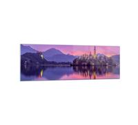 Quadro su Vetro 160x50cm Paesaggio Montagna Lago chiesa Stampe Moderni Murale