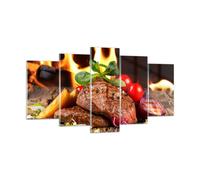Quadro su Vetro 160x85cm Cibo legno fuoco bistecca Stampe Moderni Murale