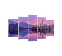 Quadro su Vetro 160x85cm Paesaggio Montagna Lago chiesa Stampe Moderni Murale