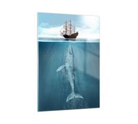 Quadro su Vetro 50x70cm Balena Veliero Oceano Stampe Immagini Moderni Murale