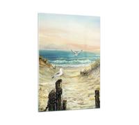 Quadro su Vetro 50x70cm Impressionismo Gabbiani Costa Stampe Moderni Murale
