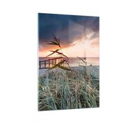 Quadro su Vetro 50x70cm Spiaggia Erba Orizzonte Stampe Immagini Moderni Murale