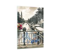 Quadro su Vetro 70x100cm Amsterdam biciclette ponte Stampe Moderni Murale