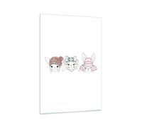 Quadro su Vetro 70x100cm Conigli cappelli illustrazione bambini Stampe Murale