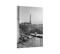 Quadro su Vetro 70x100cm In bianco e nero Parigi balcone Stampe Moderni Murale