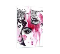 Quadro su Vetro 70x100cm Le donne volti occhi illustrazione Stampe Murale