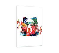 Quadro su Vetro 70x100cm Orso Occhiali da vista grigio Murale