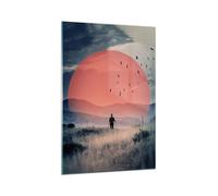 Quadro su Vetro 70x100cm Ovest Il Sole Il Paesaggio Stampe Moderni Murale