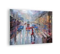 Quadro su Vetro 70x50cm Acrilico Città Pioggia Stampe Immagini Moderni Murale