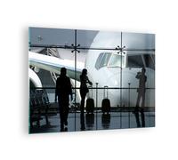 Quadro su Vetro 70x50cm Aeroplano Aeroporto Passeggeri Stampe Moderni Murale