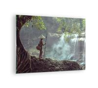 Quadro su Vetro 70x50cm Asia ragazzo cascata Stampe Immagini Moderni Murale
