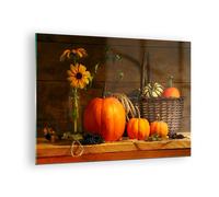 Quadro su Vetro 70x50cm Autunno folk tradizione zucche Stampe Moderni Murale