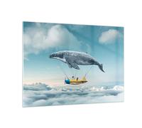 Quadro su Vetro 70x50cm Balena Bambini Aereo Stampe Immagini Moderni Murale