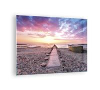 Quadro su Vetro 70x50cm Barca Spiaggia Cielo Stampe Immagini Moderni Murale