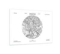 Quadro su Vetro 70x50cm Carta Geografica Cracovia Polonia Stampe Moderni Murale