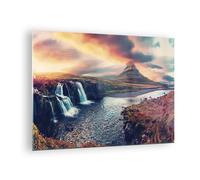 Quadro su Vetro 70x50cm Cascata cielo montagna Stampe Immagini Moderni Murale