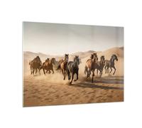 Quadro su Vetro 70x50cm Cavalli Deserto Dune Stampe Immagini Moderni Murale